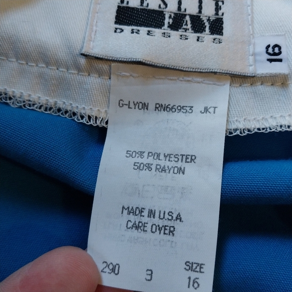 Vtg Leslie Fay Size 16 ILGWU Union Made USA Blue White Retro Button Down Shirt - Picture 8 of 10